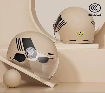 Motosiklet kaskı (dəbilqə), Helmet Threec - new-national-standard-a-standard-simple-khaki-transparent-short-mirror