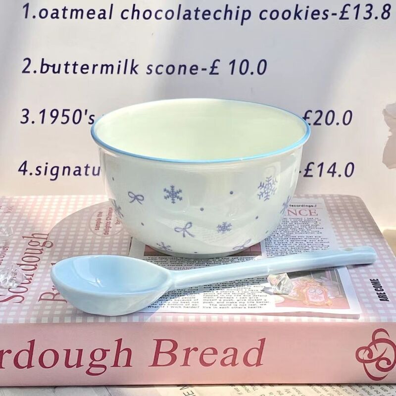 Underglaze Color Ins Tableware Rice Bowl High-Value Snowflake Handle Underglaze Color Girl Ceramic Tableware Set Underglaze Color Ins Tableware Rice Bowl High-Value Snowflake Handle Underglaze Color Girl Ceramic Tableware Set