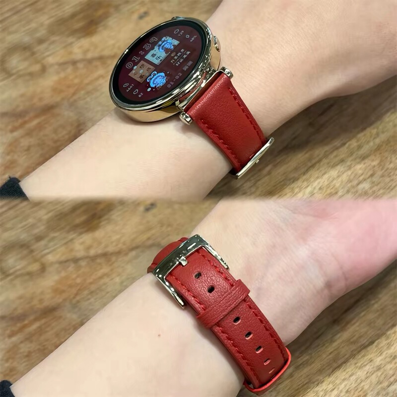 Suitable for Huawei Gt6/5/4 41mm Red Original First-Layer Cowhide Strap Soft 18mm Women's Wine Red Suitable for Huawei Gt6/5/4 41mm Red Original First-Layer Cowhide Strap Soft 18mm Women's Wine Red