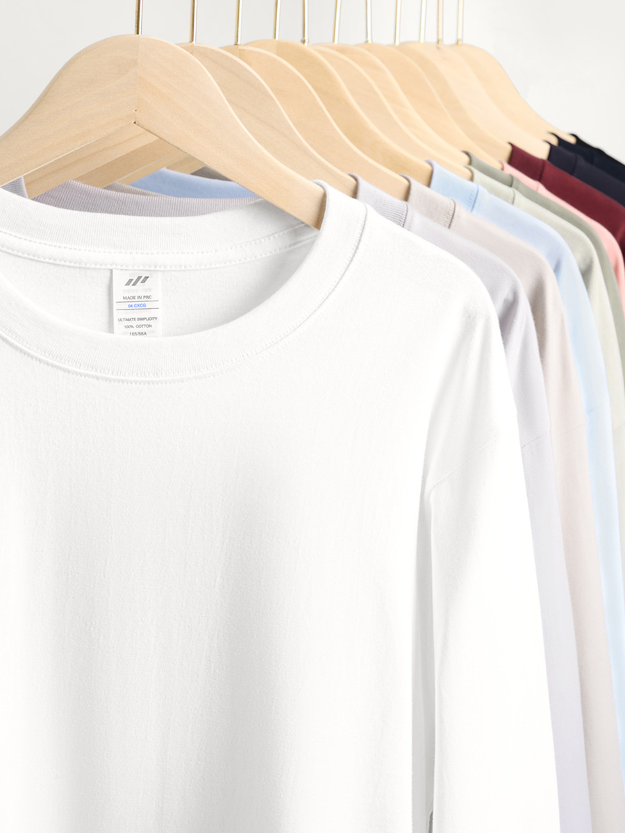 230 gramos de camiseta de manga larga, ropa de algodón personalizada, logotipo de impresión personalizado, camiseta de publicidad de cuello redondo