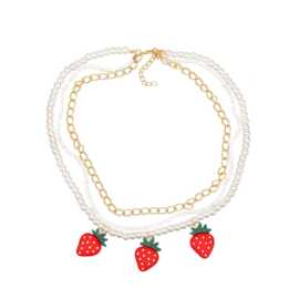 欧美跨境外贸水果草莓双层锁骨链气质百搭时尚项链节日生日礼物女
