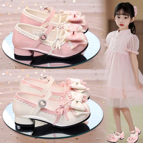 Children's shoes 2025 new arrival pink small high-heel sweet fashionable shallow mouth shoes pretty princess shoes single shoes