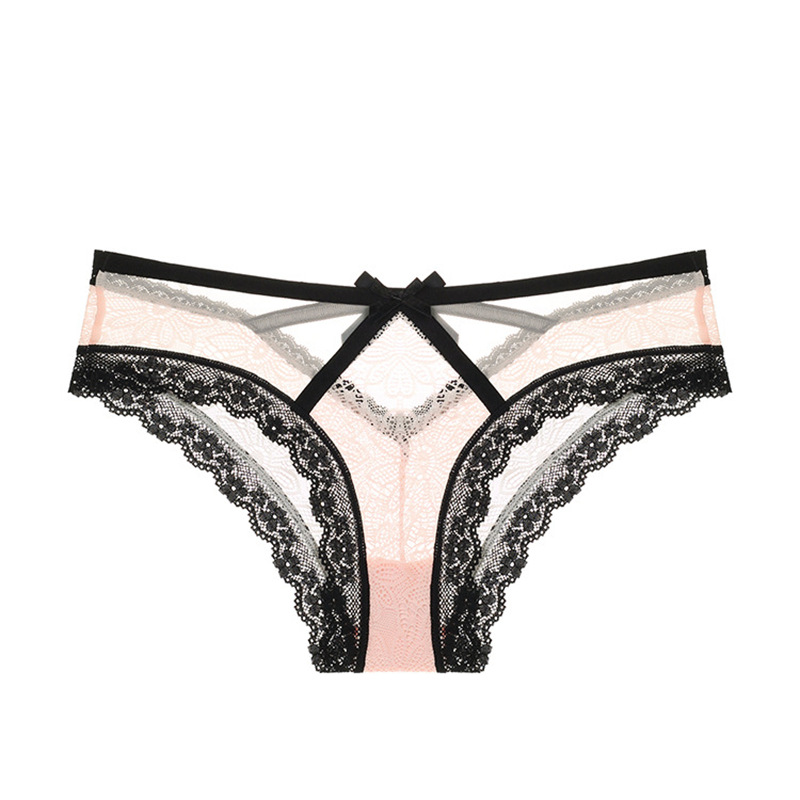 Entrepierna transfronteriza ropa interior de encaje de algodón transpirable más el tamaño de las mujeres sexy multicolor arco escritos tentación transparente