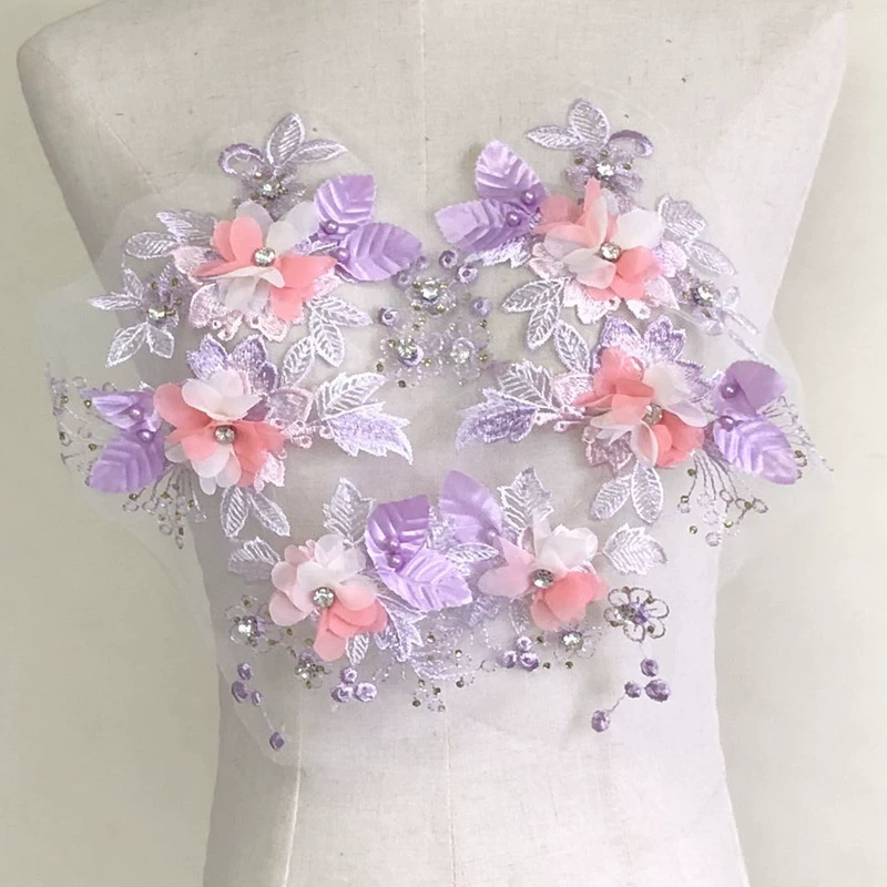 Трехмерное шифон- Lace свадебное платье, цветное, с вышивкой