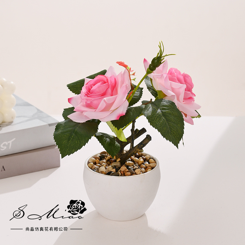 Pequeñas plantas bonsái de rosas, suministradas directamente por el fabricante, plantas artificiales para decoración de interiores, flores falsas, envío directo en una sola pieza, plantas en maceta simuladas.