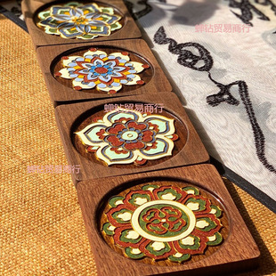 Material Package Glaze Filigree Walnut Enamel Tea Coaster Cloisonné Complete Set of Intangible Cultural Heritage Pattern Crafts