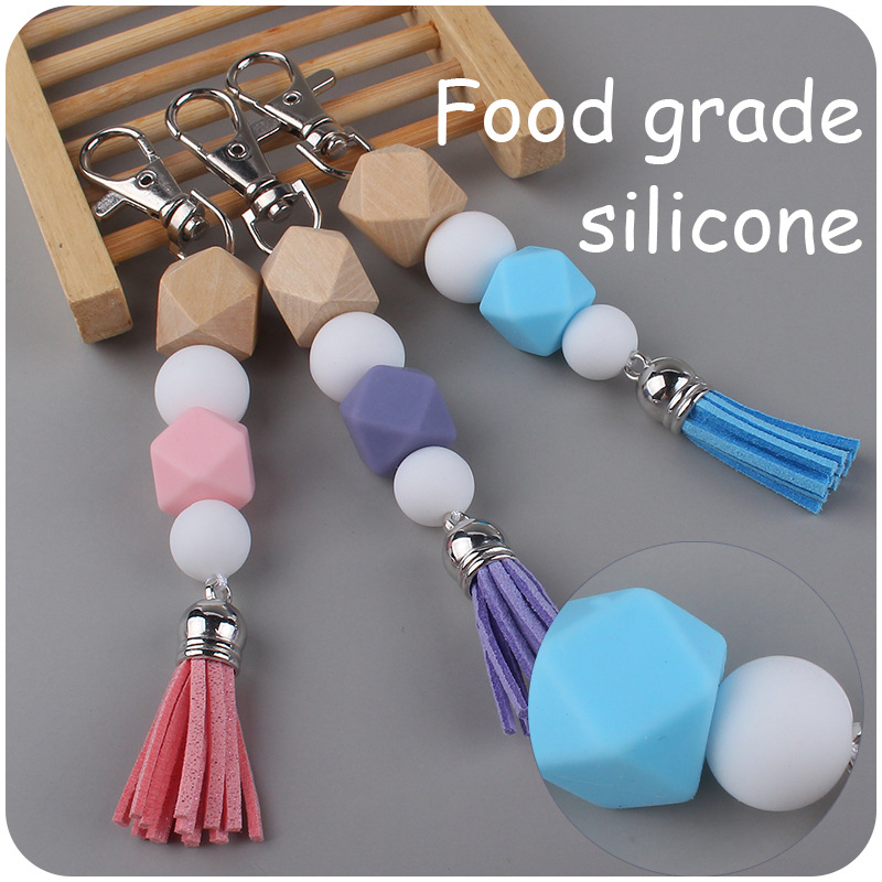 Nueva creativo DIY borla colgante contraste color cuentas de silicona llavero colgante bolsa colgante Amazon AliExpress
