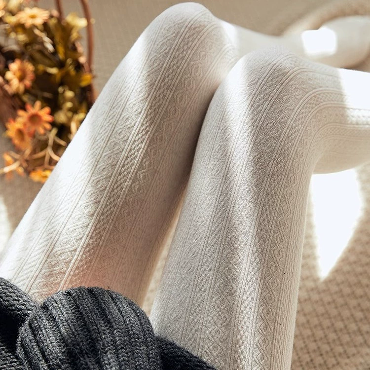 Вязаные леггинсы в японском стиле в стиле ретро, женская верхняя одежда, утепленные белые колготки на флисовой подкладке, Осень-зима