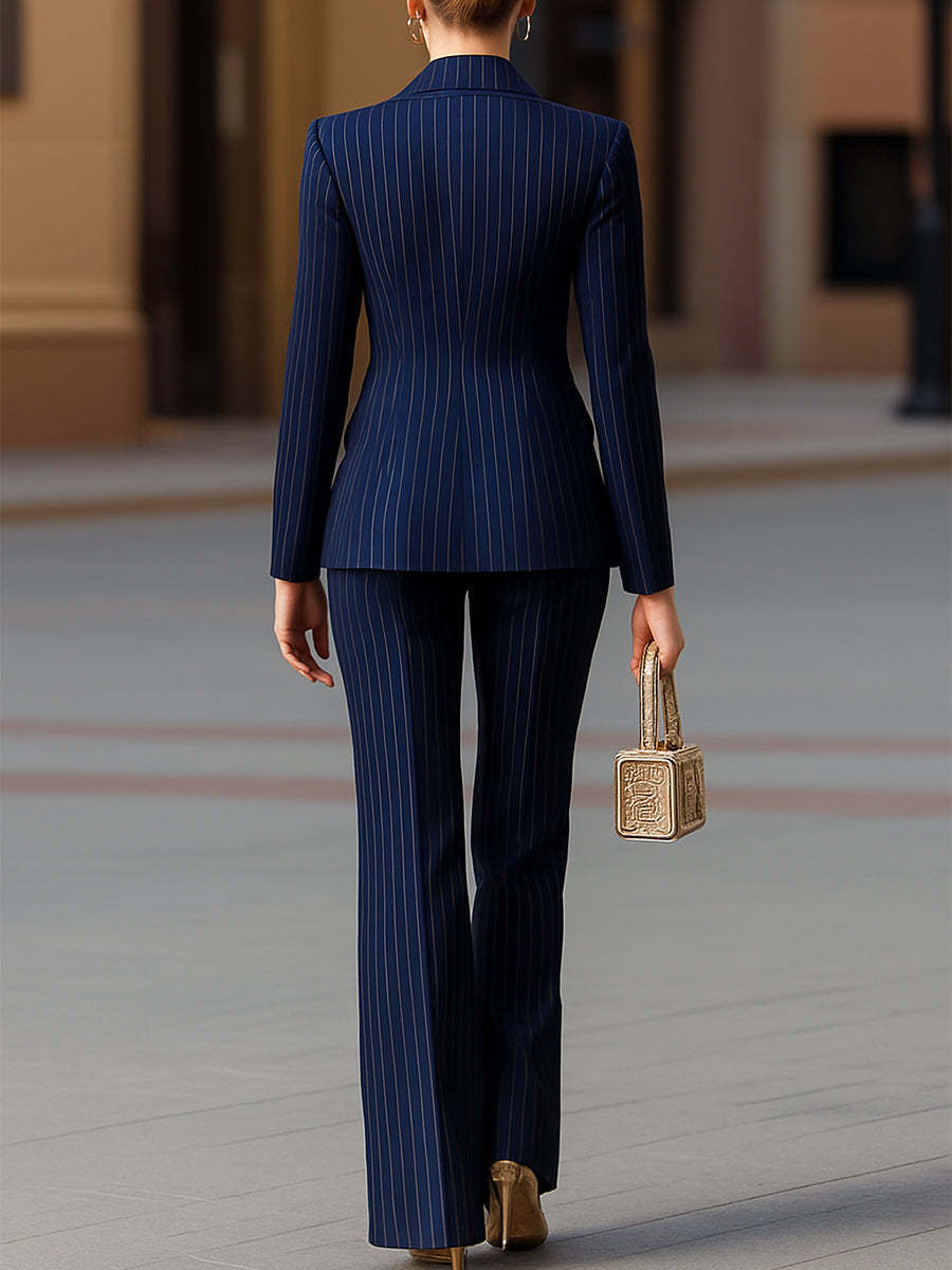 Elegant Striped Suit Set for Women Long Sleeved European American Style Slim Fit Waist Defining Commuter Wear 2025 Hot Selling_ecoleips.com