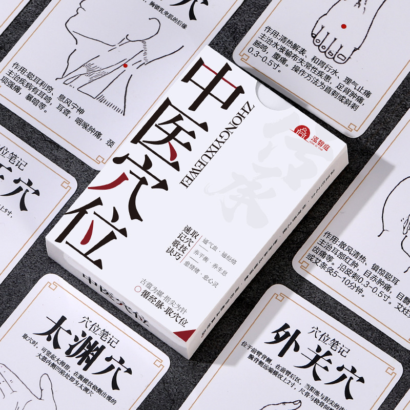 110 Traditional Chinese Medicine Acupoint Cards Self-Printed Basic Introductory Illustrated Guide to Health Preservation and Acupuncture Learning Portable Handbook