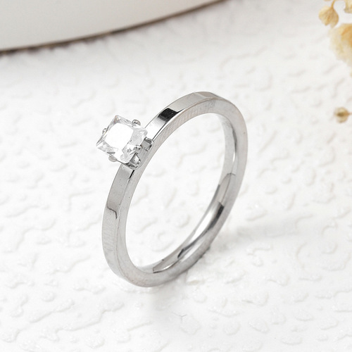 Cross-border new style Korean version of titanium steel ring for women with extremely fine prongs set with square zircon stainless steel jewelry hand jewelry manufacturer