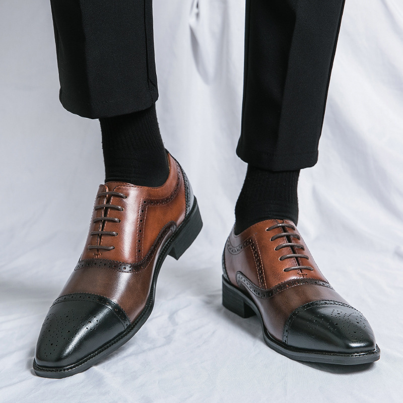 Zapatos de cuero de bloque transfronterizos de tamaño grande para hombres 46 metros 2024 primavera y otoño ropa de negocios casual para hombres de tres juntas para aumentar la altura de los zapatos de hombre