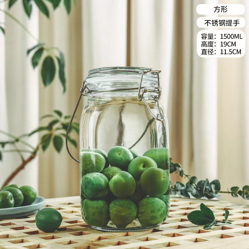 Botella de vidrio de remojo de licor, botella de remojo de licor de ciruela verde, botella de cerveza, botella de cierre de vidrio con mango de grifo