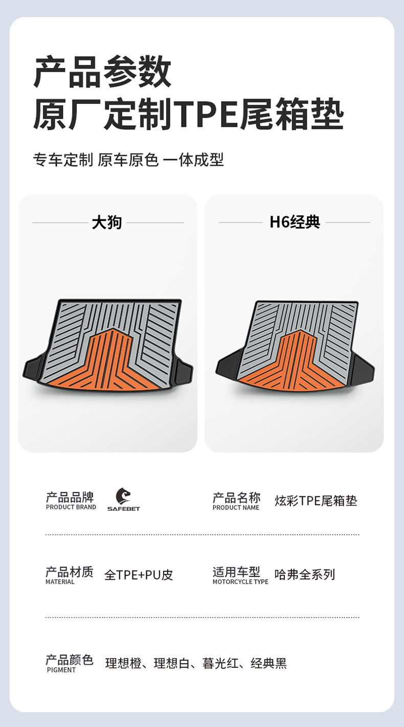 Suitable for Haval H6, Big Dog, Menglong, Xiaolong Max, H6L, Special Colorful Tpe Car Trunk Mat