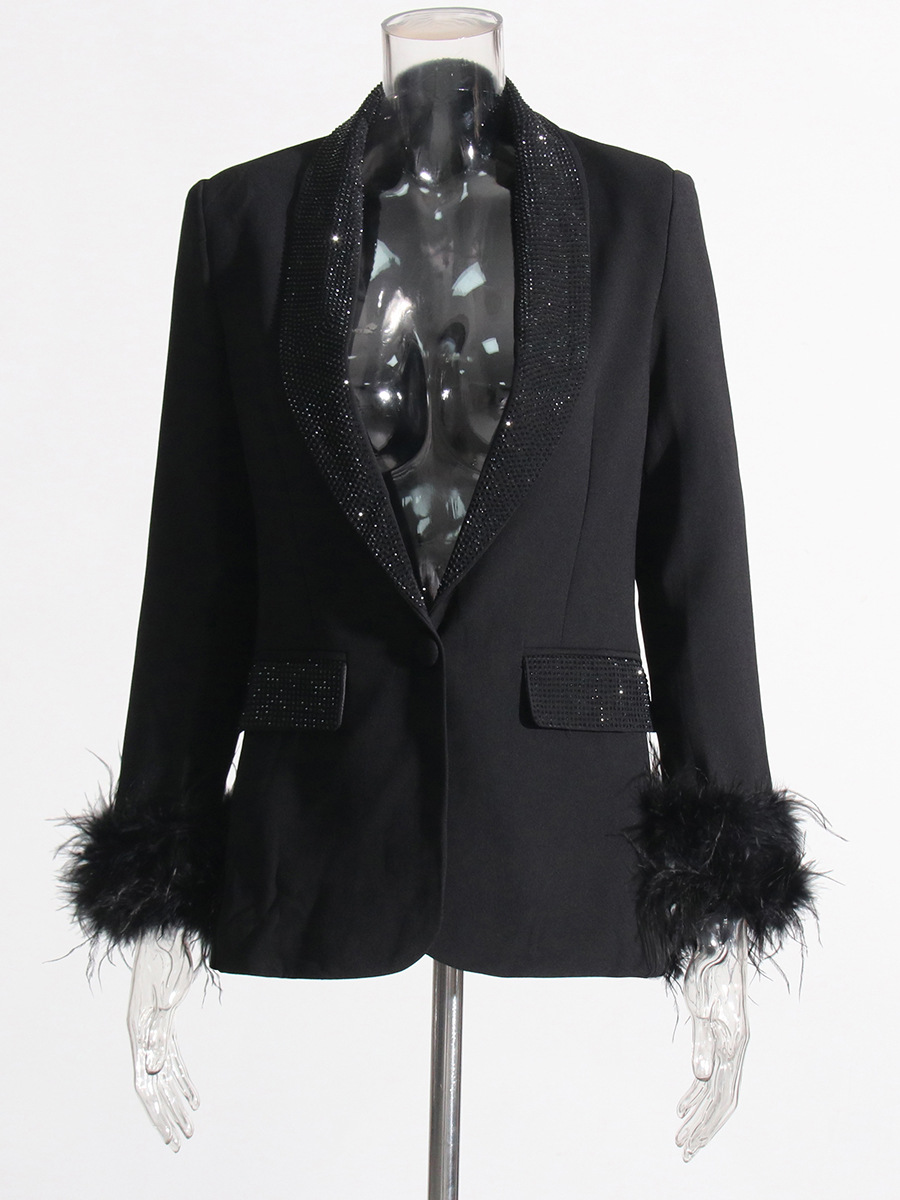 Saco Blazer Estilo Elegante para Mujer de Poliéster con Pedrería para Eventos