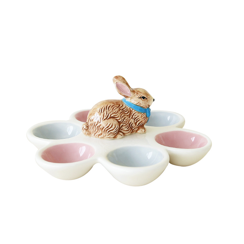 Lovely desayuno huevo bandeja de huevo conejo transfronterizo huevo taza huevo estante de regalo de Pascua huevo plato de cerámica