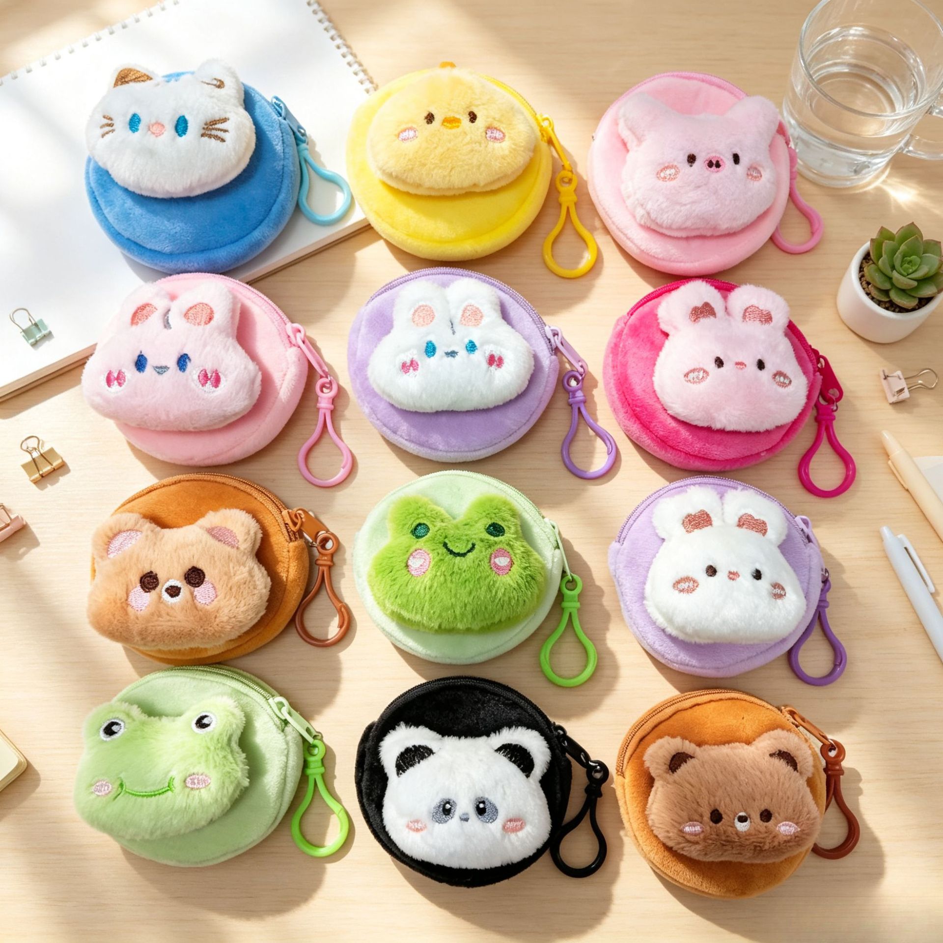 Cross-border foreign trade cartoon plush coin purse, mini cute animal coin storage bag, portable earphone bag for students, wholesale