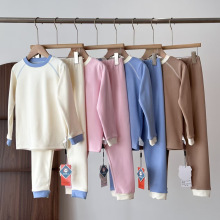 101816【青岛仓儿童德绒家居服套装】秋冬男童女童保暖内衣两件套