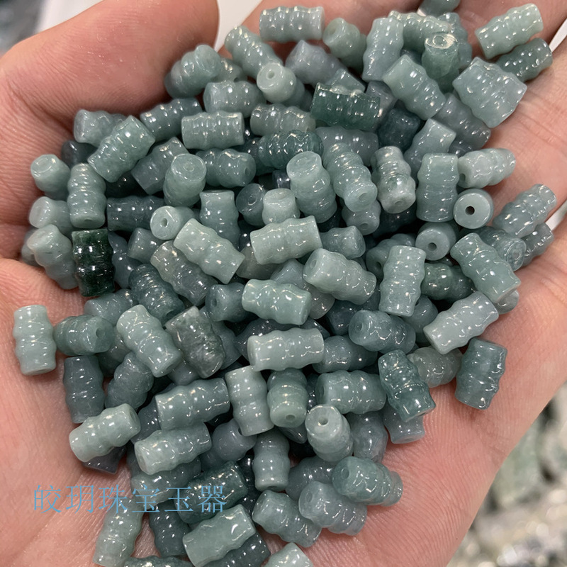 Wholesale blue water jade bamboo loose diy bracelet lanyard accessories 6*9mm jade small bamboo loose beads