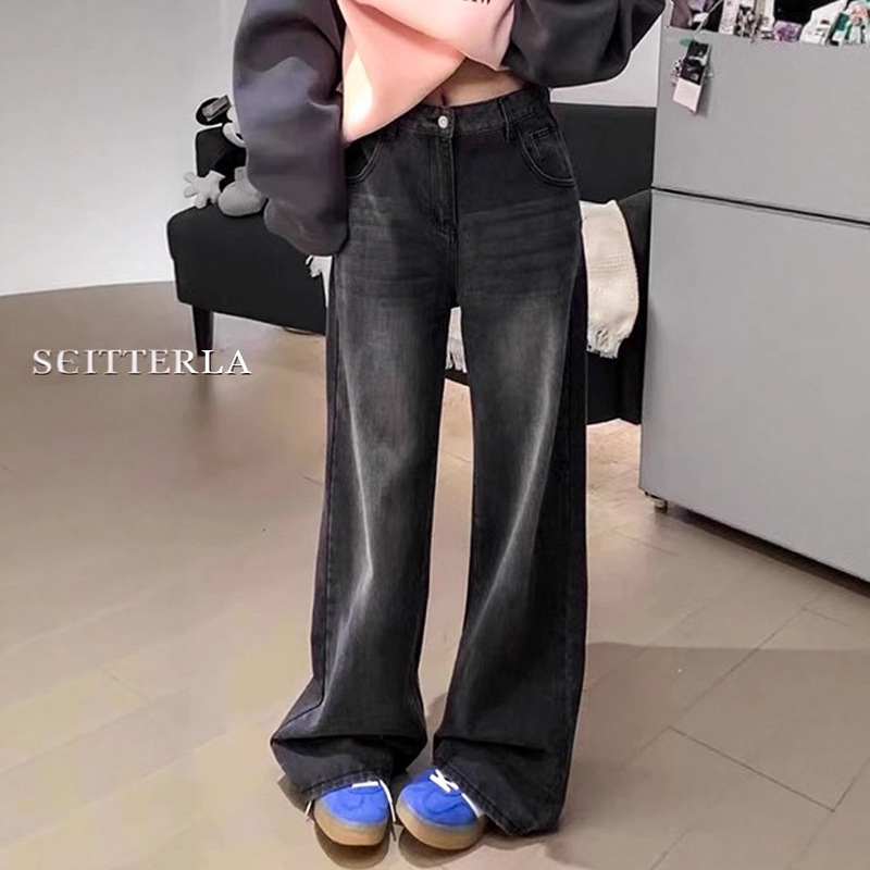 Slimming Pants for Women, Black Jeans, Straight-Leg, Spring/Summer, High-Waisted, Wide-Leg Denim Straight Pants for Petite Women Slimming Pants for Women, Black Jeans, Straight-Leg, Spring/Summer, High-Waisted, Wide-Leg Denim Straight Pants for Petite Women