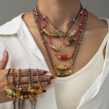 欧美情人节彩色塔罗牌项链小众设计星星眼睛吊坠镀金保色