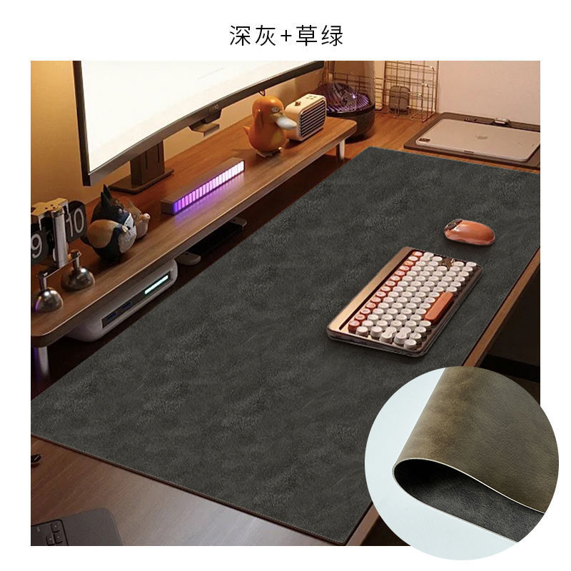 双面牛皮纹高端电脑办公桌垫复古牛皮鼠标垫免洗防水写字台桌布|undefined