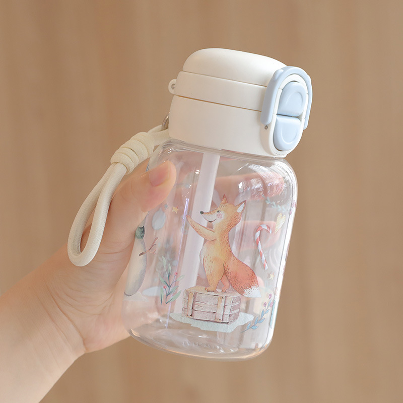 シンプルで見栄えの良いダブルストローカップ、かわいい学生落下防止子供用ケトル、大容量のポータブルプラスチックウォーターカップ|undefined