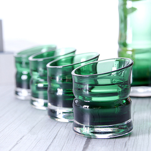 Creative glass bamboo joint cup Japanese color glaze cup wine glass hand-blown crystal glass wine jug set factory wholesale