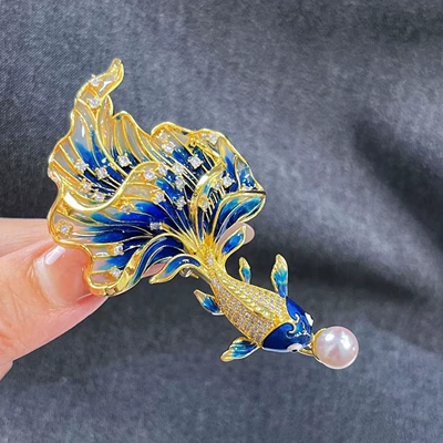DIY accessories, Chinese-style enamel koi Yaxa sancaqları - gold-blue-accessories-excluding-pearls