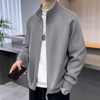 秋冬季立领针织开衫毛衣男潮牌简约气质时尚百搭休闲针织开衫毛衣