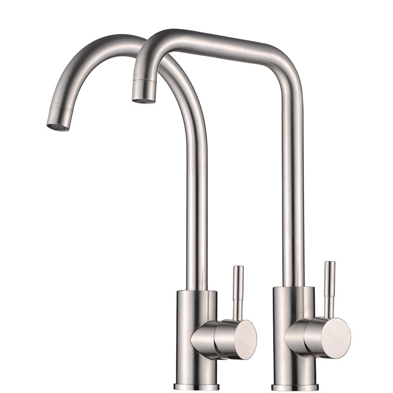 Cocina de acero inoxidable grifo caliente y fría pintura de acero inoxidable grande curvado cepillado de siete palabras fregadero de agua mezclada lavabo grifo image 4
