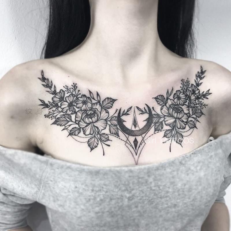 Juice herbal tattoo stickers flower large pattern chest tattoo stickers waterproof women's long-lasting Japanese and Korean black style sexy