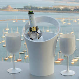 单提手香槟冰桶高脚杯套装 食品级PP塑料香槟杯 16oz红酒杯480ml
