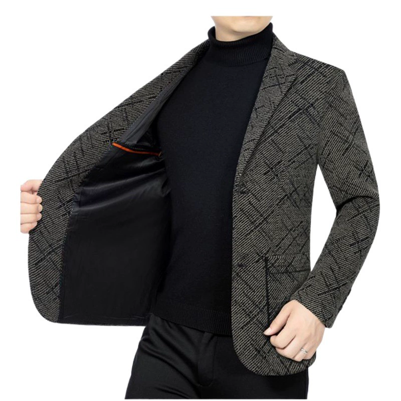 Мужской шерстяной утепленный пиджак на осень-зиму, однобортный, в стиле для папы, повседневный стиль