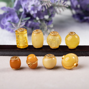 925 silver inlaid natural amber beeswax gold pepper pattern barrel beads round beads old beads spacer beads planet beads DIY accessories