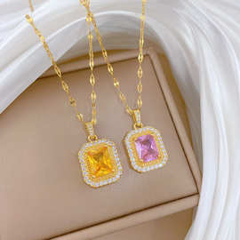 【钛钢】轻奢方形满钻锆石轻奢设计百搭韩风ins小众设计直播项链