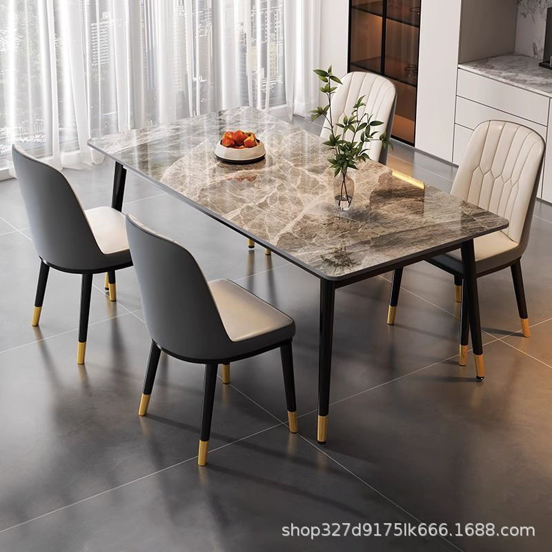 Sanmeng Home Slate Dining Table 5 New Light Luxury Small Apartment Dining Table Rectangular Dining Table and Chair Combination