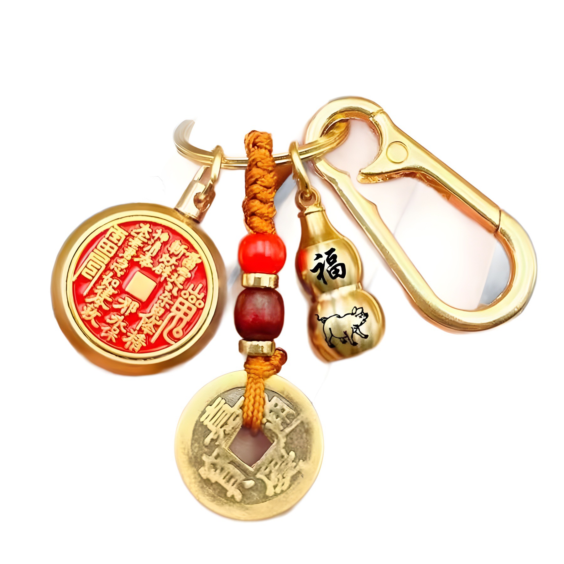 황동 산 유령 12 조디악 키 체인 펜던트 올해 5 가지 요소 가십 구리 머니 안전 조롱박 선물