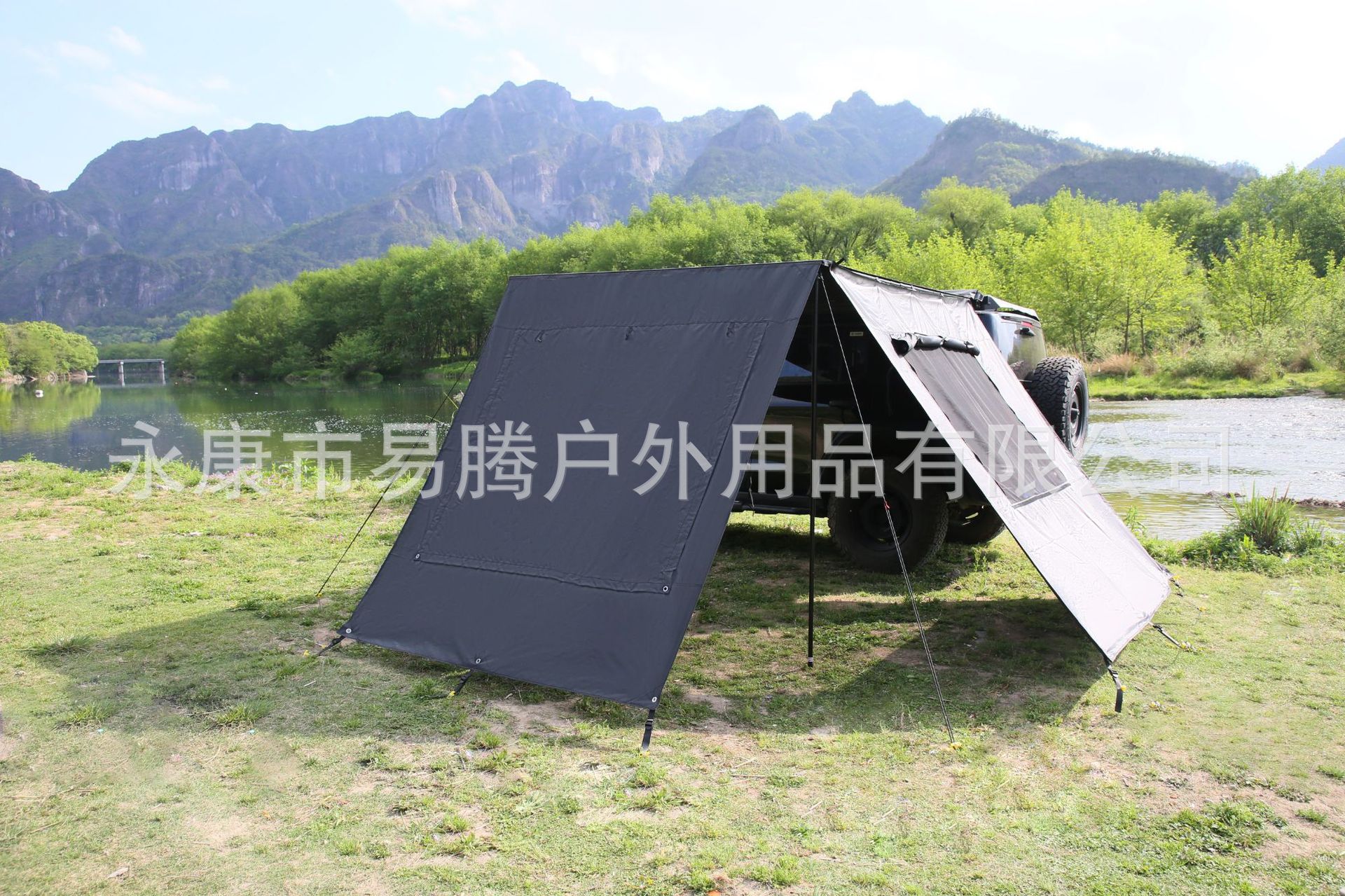 In-Stock Outdoor Camping Thickened Black-Coated Tarp Windproof Sunshade Tent Car Side Expansion Canopy Sunshade