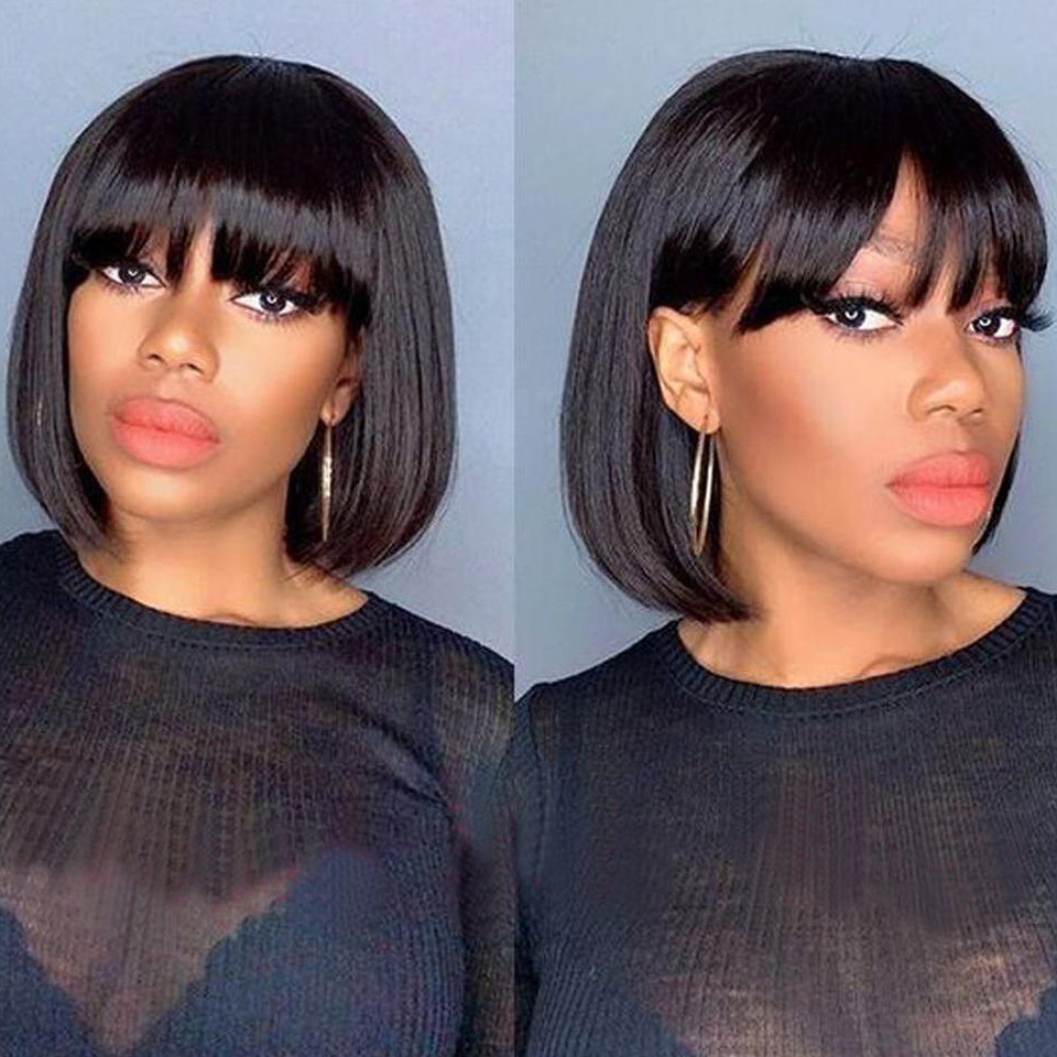 Amazon nuevos productos Europeos y estadounidenses pelucas de cabello corto y recto para mujeres negras bobbing cubierta de cabello corto y recto cubierta de cabello image 2