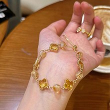 原创招财新款天然黄塔晶搭配四叶草轻奢小众设计手串手链抖音爆款