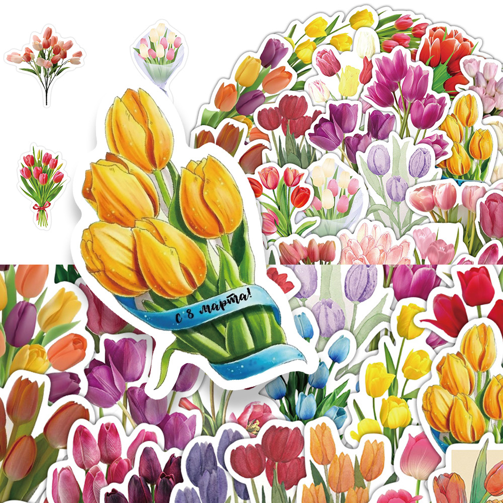 28g Weight Stickers Stationery Type 1 Set Quantity School, Graduation Occasion Adhesive Sticker Material tulips Pattern Cute, Pastoral Style 1 Set Tulips School Graduation Adhesive Sticker Cute Pastoral Stickers 5