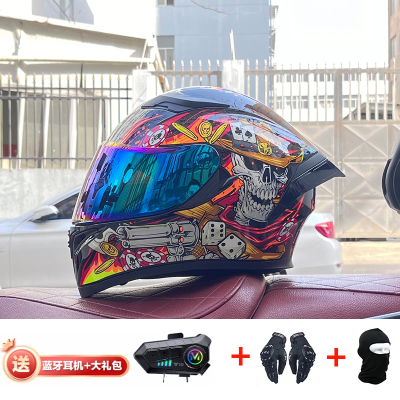 Casco de cola grande de motocicleta Jiekai Casco completo con auriculares Bluetooth Casco de conducción de motocicleta eléctrica de cuatro estaciones para hombre