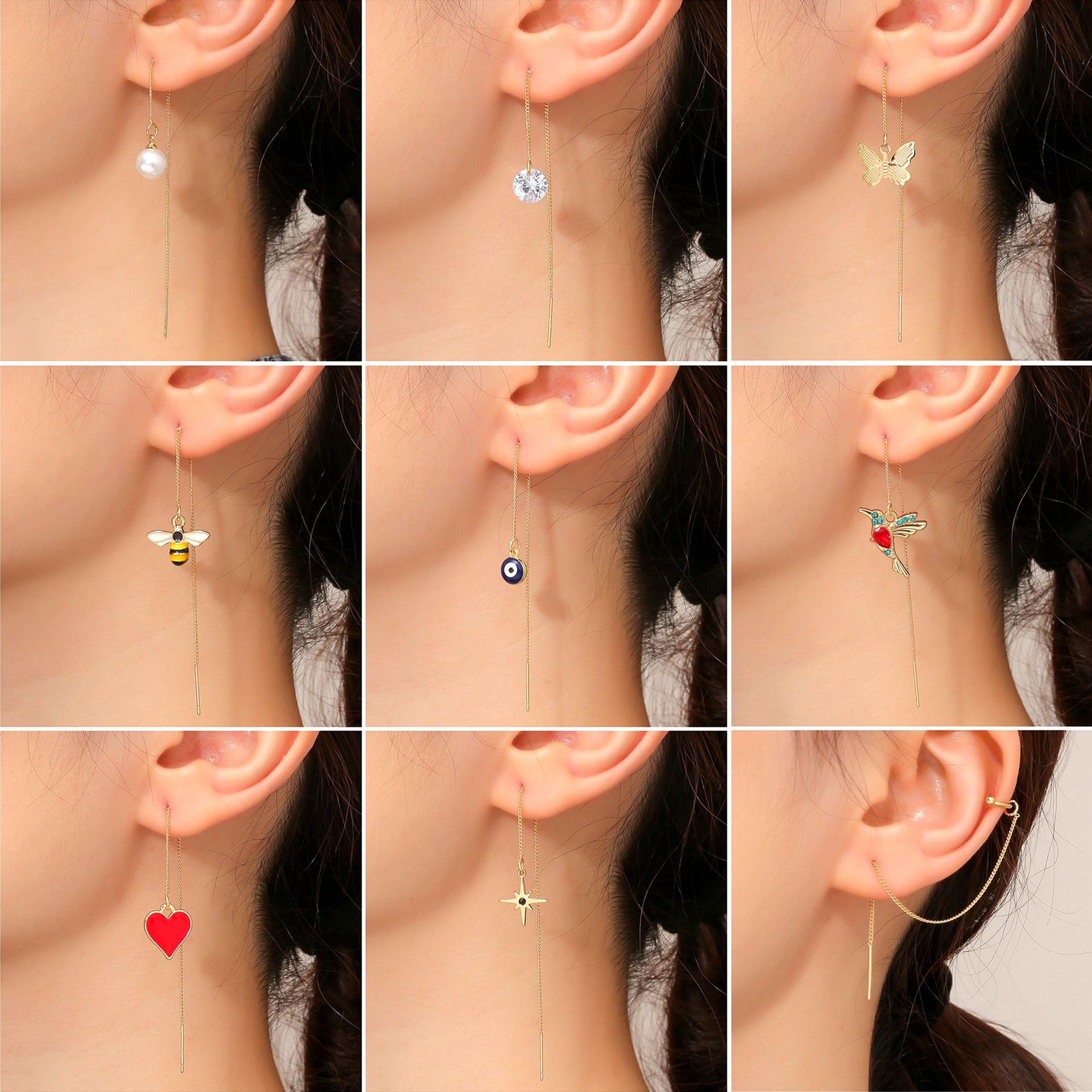 hot accessories Long high end pearl earrings Zircon crystal bee earrings Colorful bird earrings_voghion.com