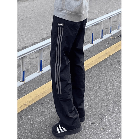 f2ocus三条杠条纹裤子男款夏季美式速干工装裤潮牌直筒休闲运动裤