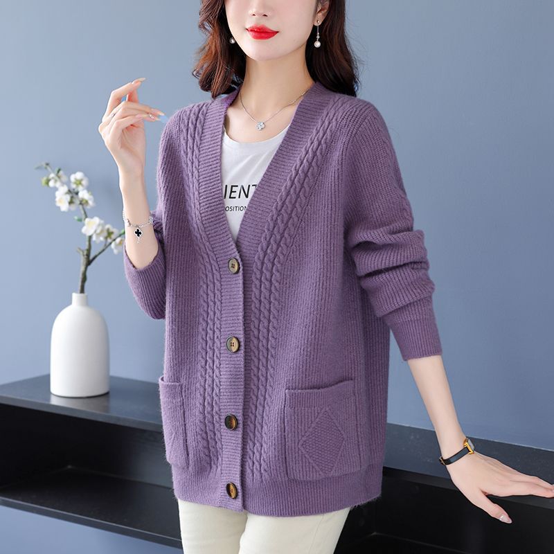 Mom's Autumn Knit Cardigan Outerwear, Knit Sweater Top for Middle-Aged and Elderly Women, Plus Size Spring and Autumn Sweater Coat