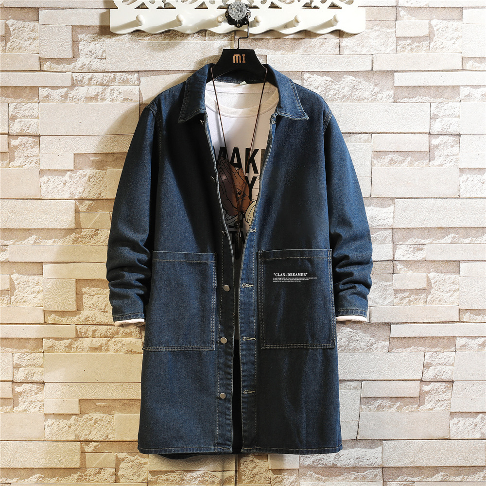 Foreign Trade Large Size 2025 Autumn and Winter New Style Men's and Women's Velvet Long Denim Windbreaker Jacket Top F648