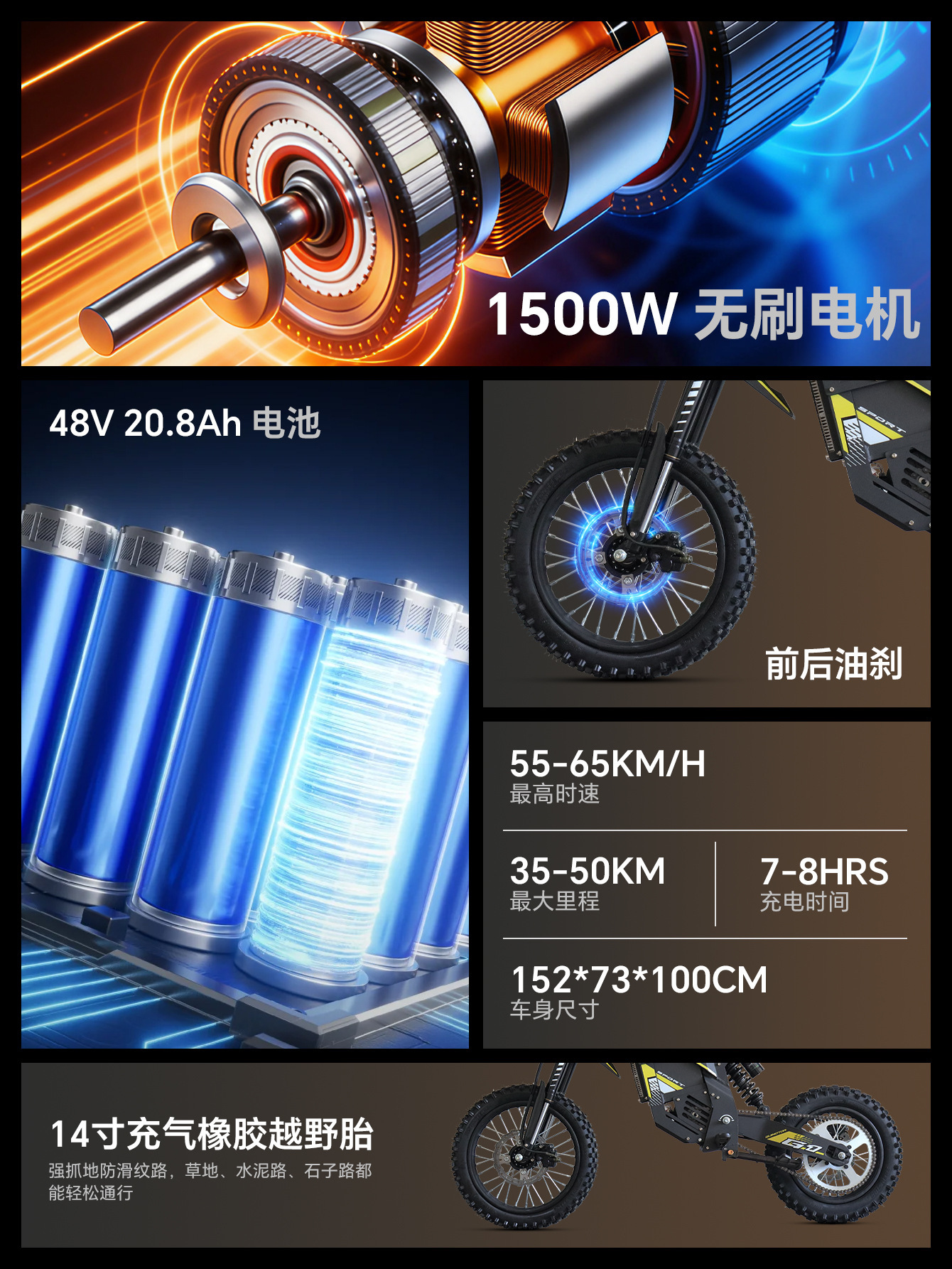 US warehouse in-stock, cross-border bestseller: 48V electric motorcycle, 3500W powerful motor, all-terrain electric vehicle, suitable for mountainous areas