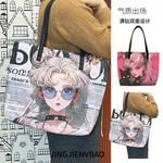 帆布满钻大图案印花女款爆款休闲时尚卡通单肩手提托特包潮流百搭