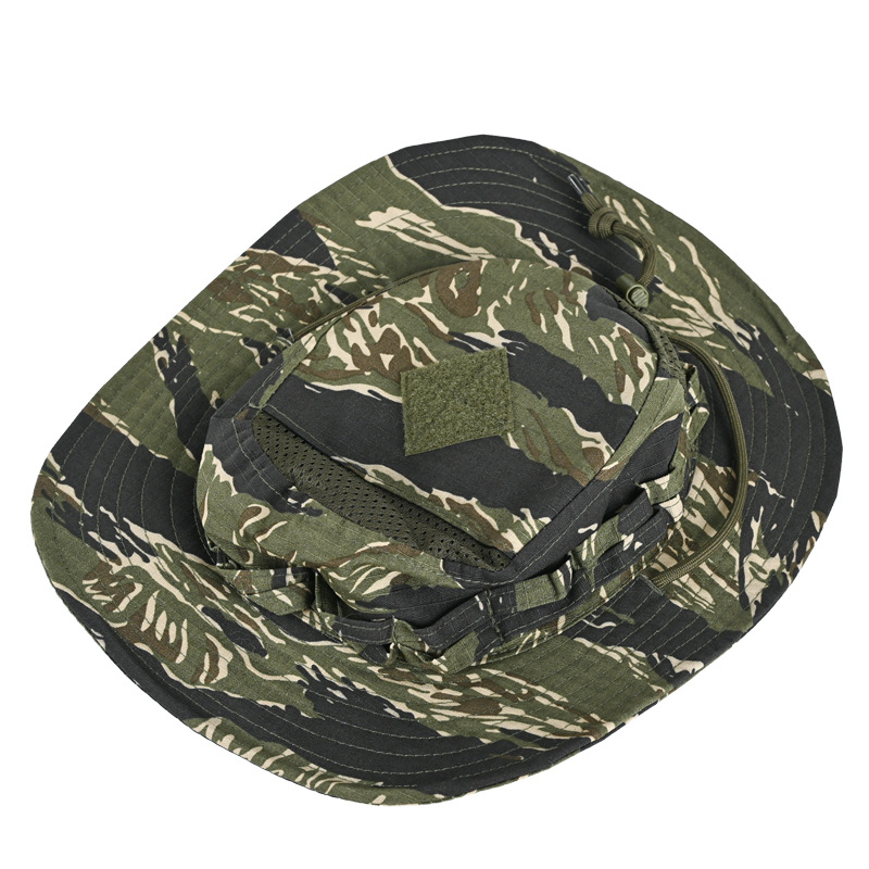 Nuevo sombrero de camuflaje transfronterizo al aire libre táctico militar de pesca de borde redondo sombrero de pescador de sombrero de sombrero de escalera de montaña de protección solar